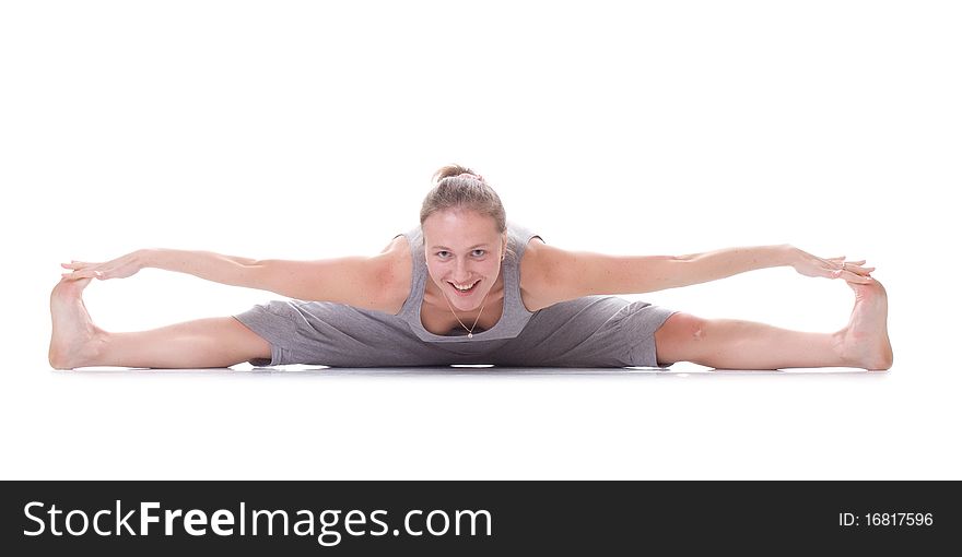 Girl on the fitness. Isolated. Smile.