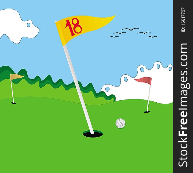 This image represents a golf field with a funny background. This image represents a golf field with a funny background