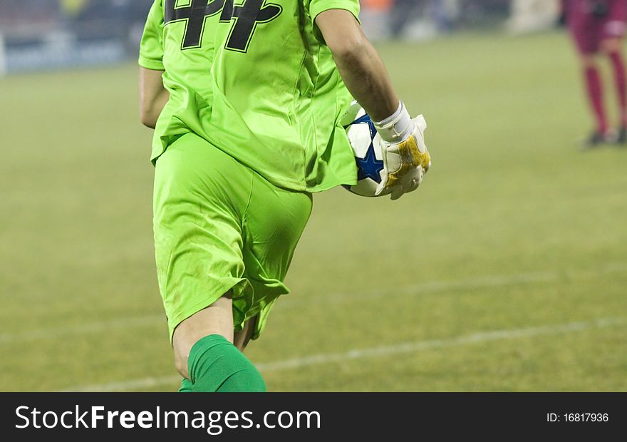 Goalie preparing to throw the ball