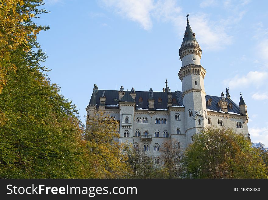 Neuschwanstein castle in trees