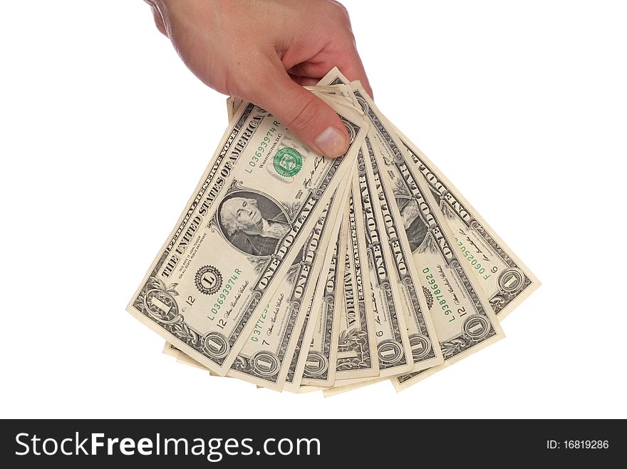 Hand holding american dollars studio cutout