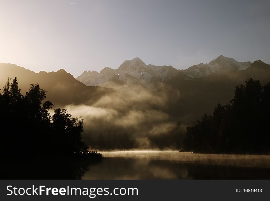 Lake matheson morning new zealand