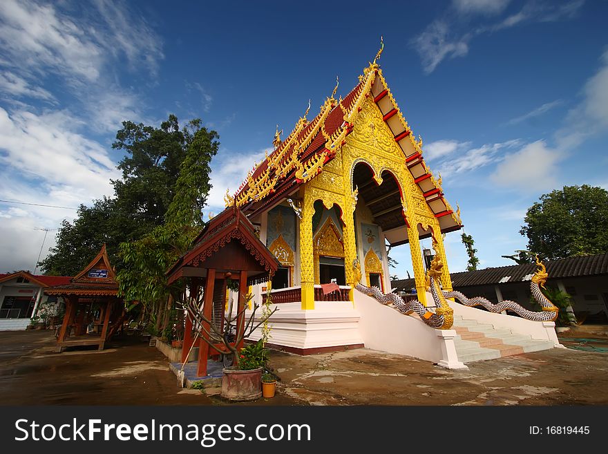 Thai temple northern thailand blue sky