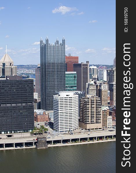 Beautiful riverfront buildings in downtown Pittsburgh, Pennsylvania