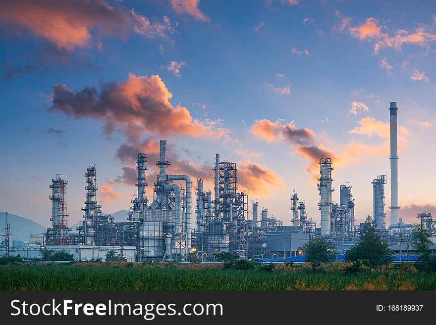 Petrochemical industry on sunset and Twilight sky, Power plant, Energy power station area. Petrochemical industry on sunset and Twilight sky, Power plant, Energy power station area