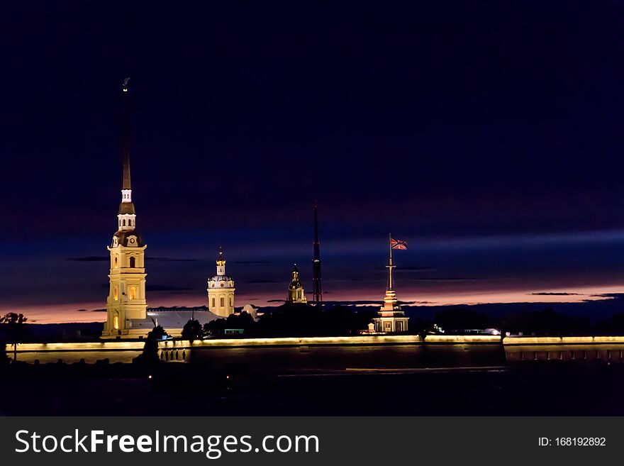 Night view of Peter and Paul fortress in St. Petersburg, Russia