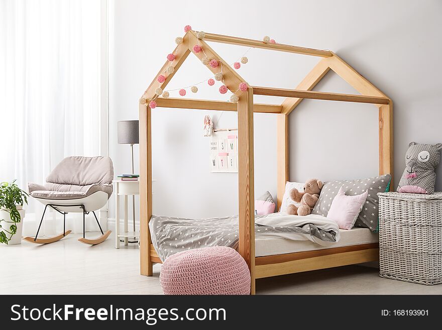 Stylish Child Room Interior With Bed