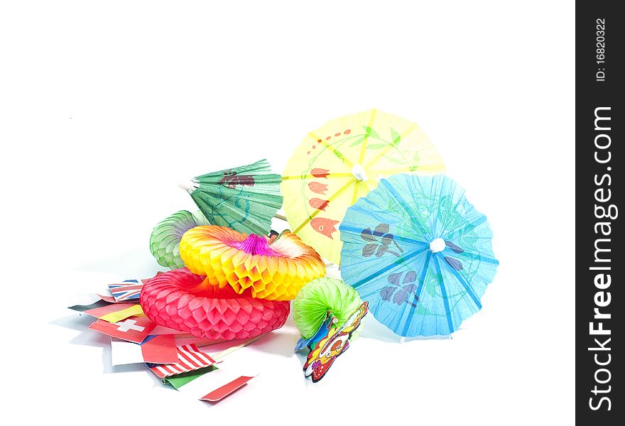 Straws, streamers and accessories for parties on a white background. Straws, streamers and accessories for parties on a white background