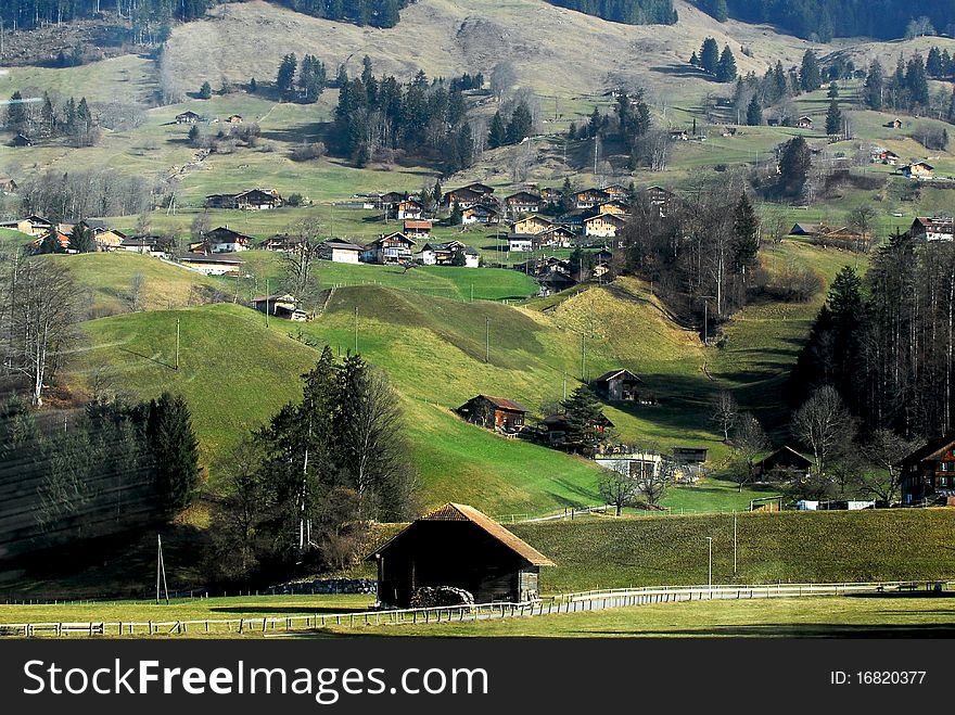Swiss Village In The Alps,Switzerland. Swiss Village In The Alps,Switzerland.