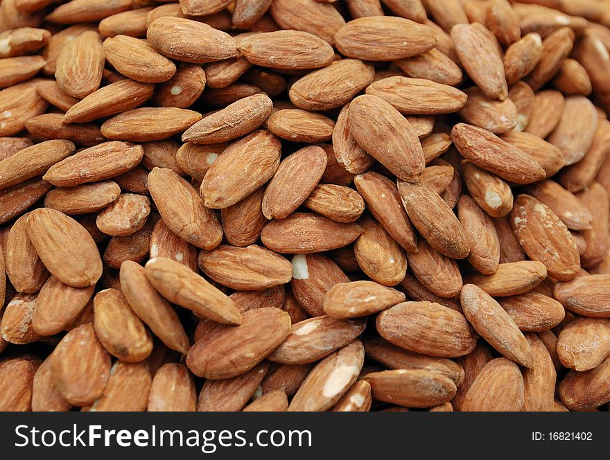 Close up of almonds on market stand