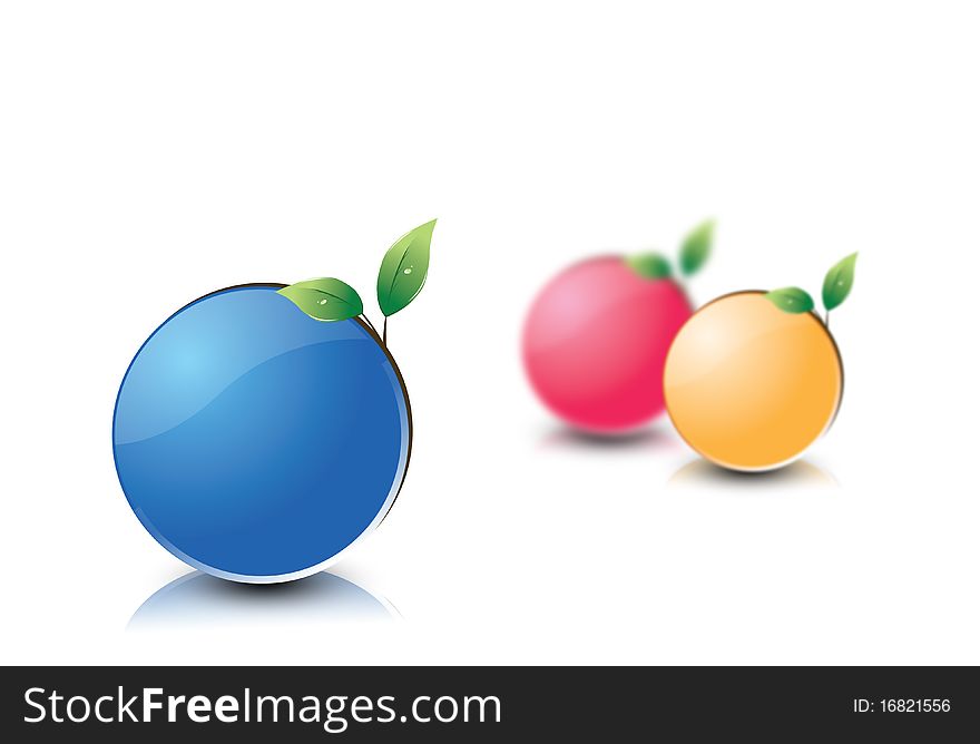 3 life balls with growing leaves in different colours. 3 life balls with growing leaves in different colours