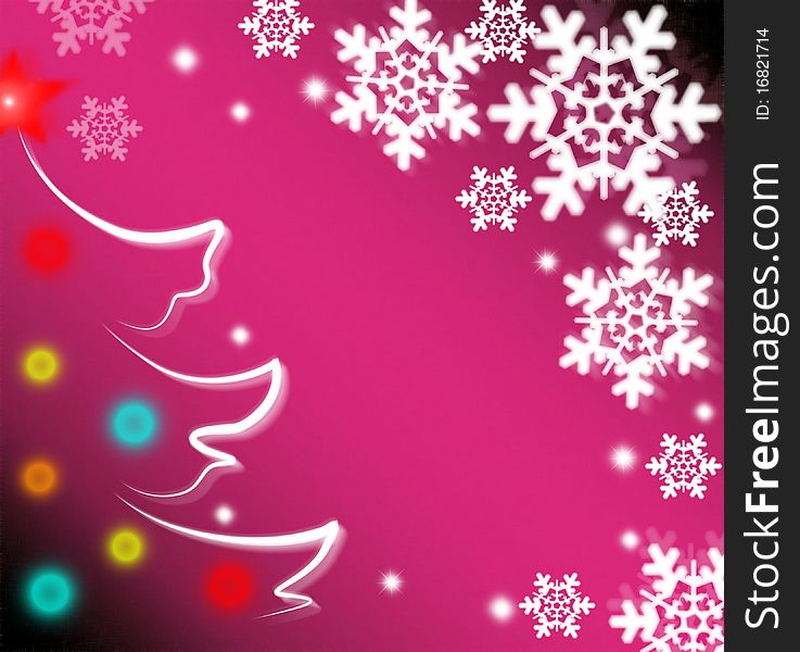 Christmas pink background with a tree and snowflakes. Christmas pink background with a tree and snowflakes