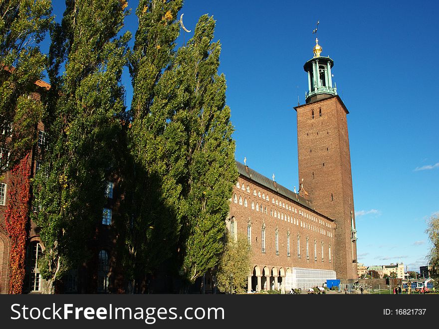 City hall, Stockholm, Sweden, seen from the surrounding park