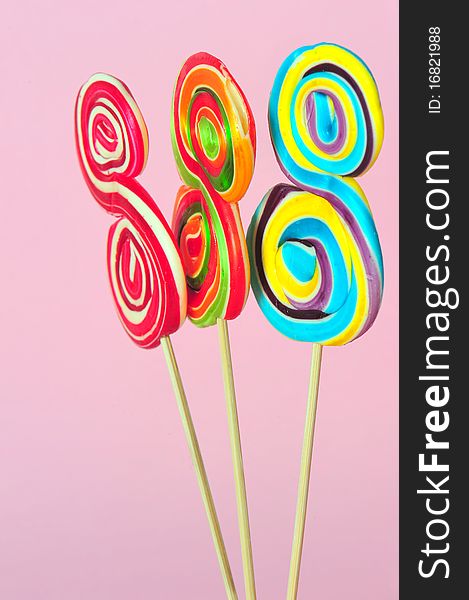 Various spiral lollipops of different colors. Various spiral lollipops of different colors