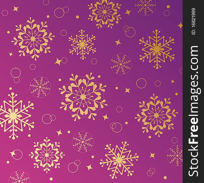 Violet christmas pattern with golden snowflakes