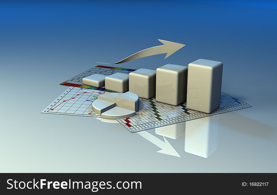 Business graph, diagram, chart graphic on a white background