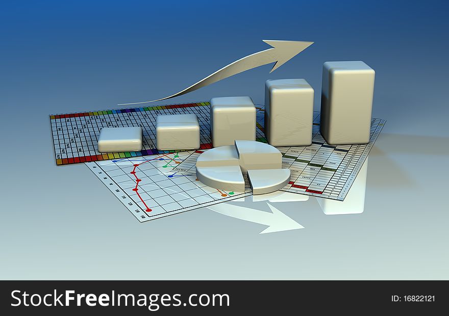 Business graph, diagram, chart graphic on a white background