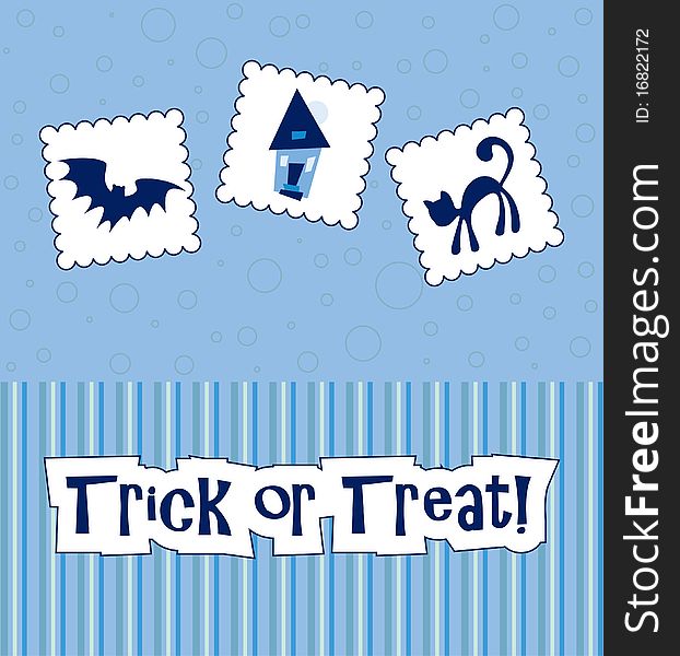 Halloween card, isolated objects on blue background