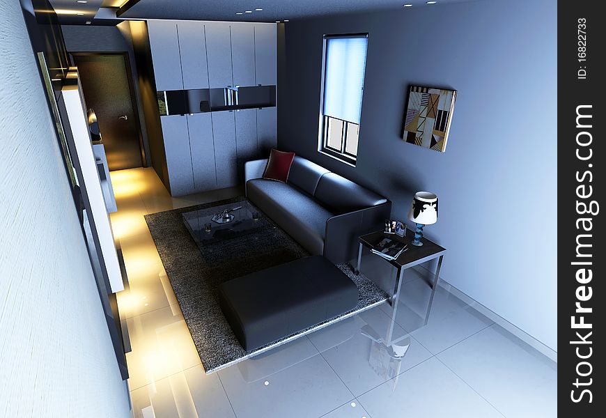 Interior fashionable living-room 3D rendering. Interior fashionable living-room 3D rendering