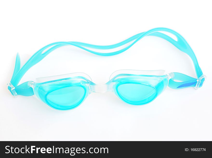 Blue swimming glasses isolated on a white background