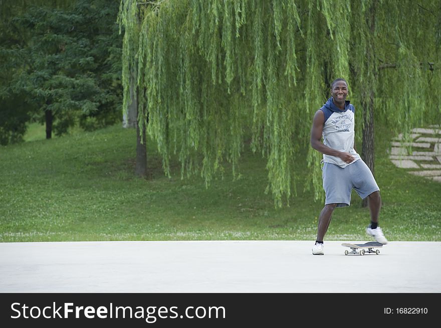 Beginner with skateboard in the park