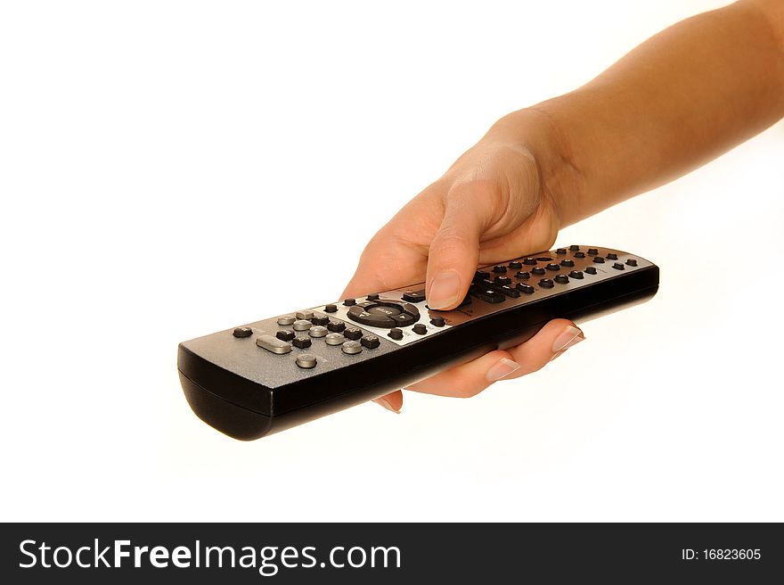 Human hand on remote