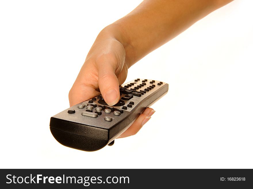 Human hand on remote control