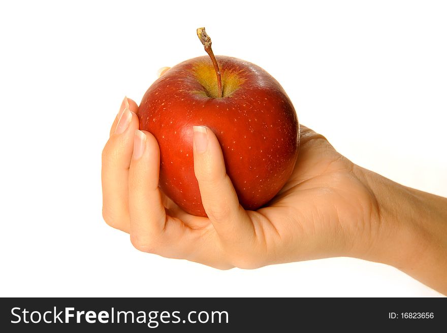 Holding red apple in human hand