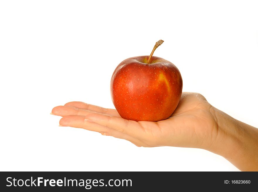 Holding red apple in human hand