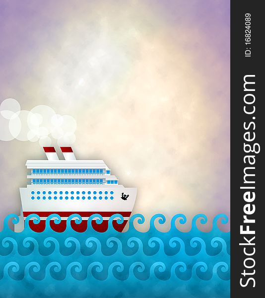 The cruise liner swimming on the waves of the ocean. The cruise liner swimming on the waves of the ocean