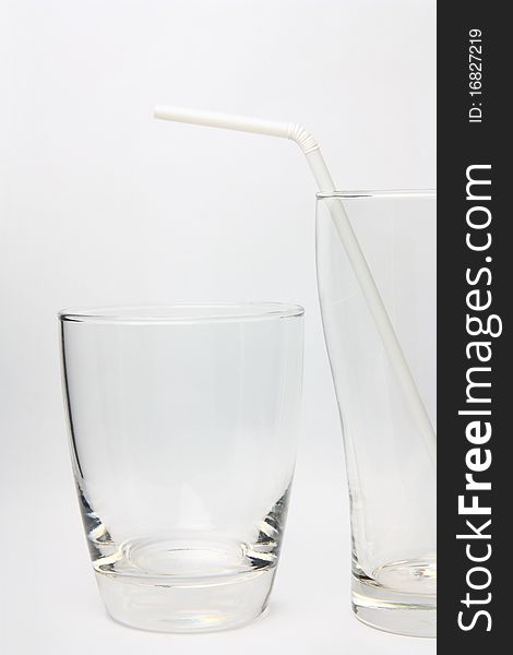Clear empty glass & straw for beverage or etc. Clear empty glass & straw for beverage or etc