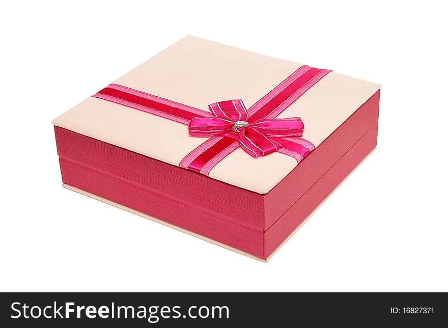 Gift box decorated with ribbon isolated on white background. Gift box decorated with ribbon isolated on white background.