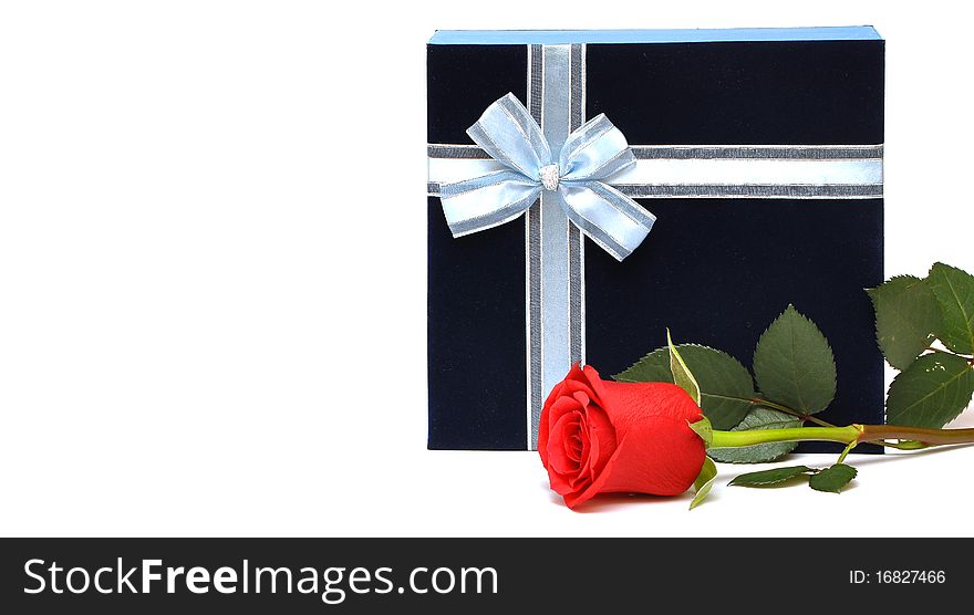 Beautiful red rose and present with ribbon. space for your text. Beautiful red rose and present with ribbon. space for your text