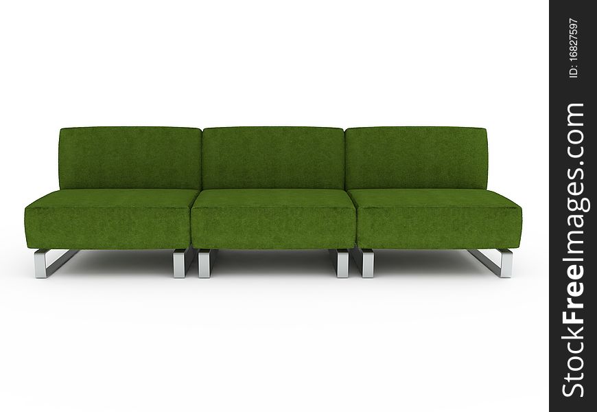 Green sofa on white background.3D illustration. Green sofa on white background.3D illustration