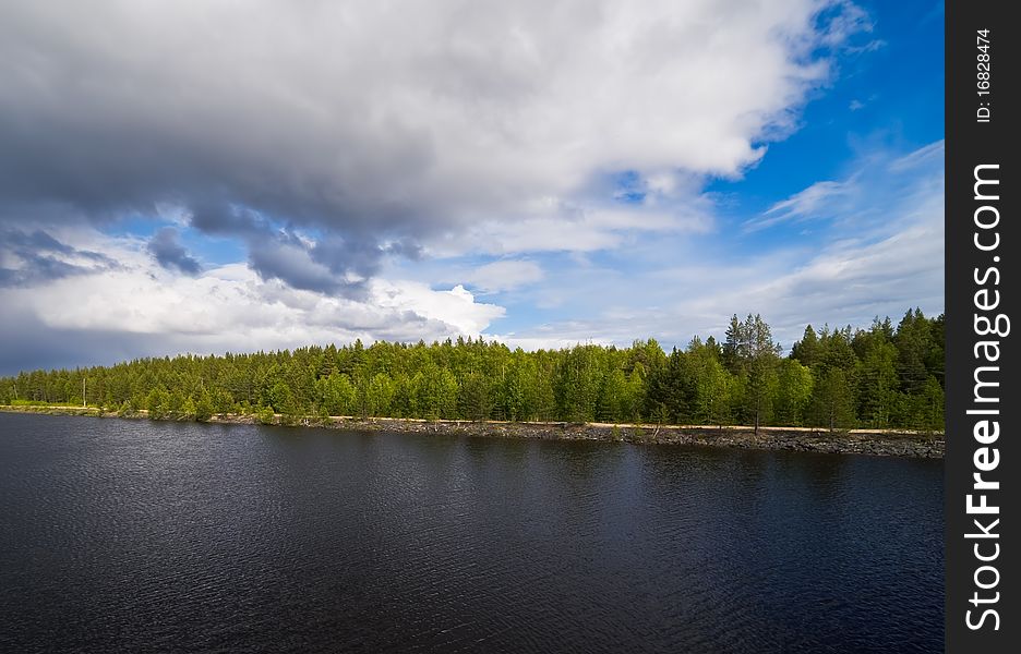 Landscape of Vygozero lake on White Sea - Baltic Sea canal (Belomorkanal), Karelia, Northern Russia.