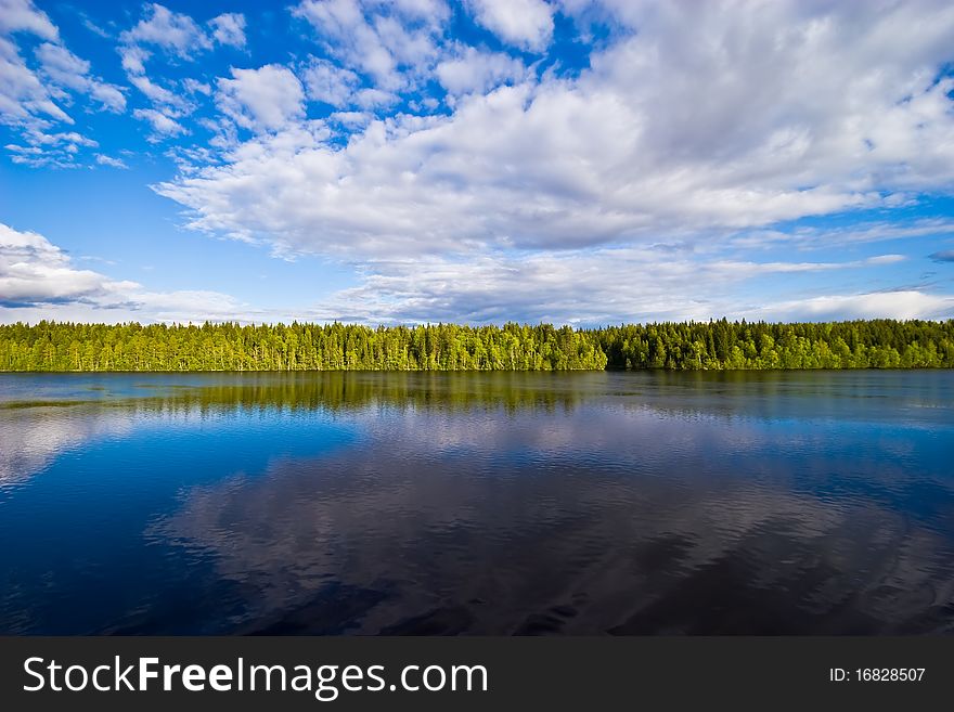 Landscape of Vygozero lake on White Sea - Baltic Sea canal (Belomorkanal), Karelia, Northern Russia.