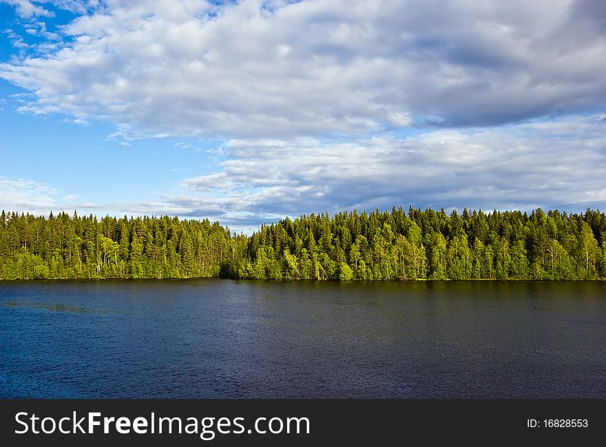 Landscape of Vygozero lake on White Sea - Baltic Sea canal (Belomorkanal), Karelia, Northern Russia.