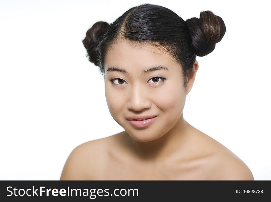 Beauty portrait of young beautiful asian model on white background