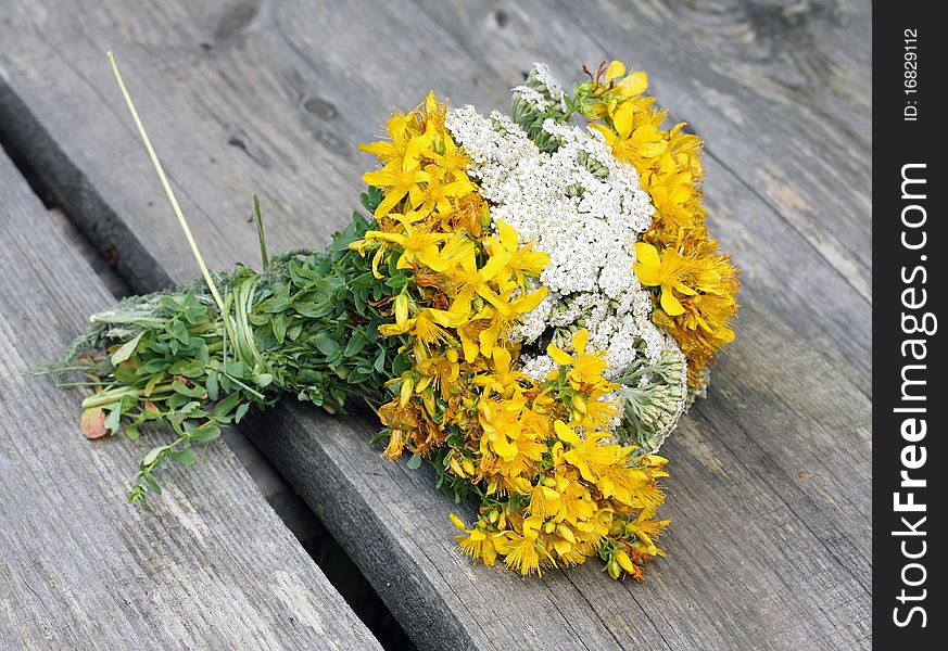 Bouquet from wildflowers, Yarrow, St. John's Wort