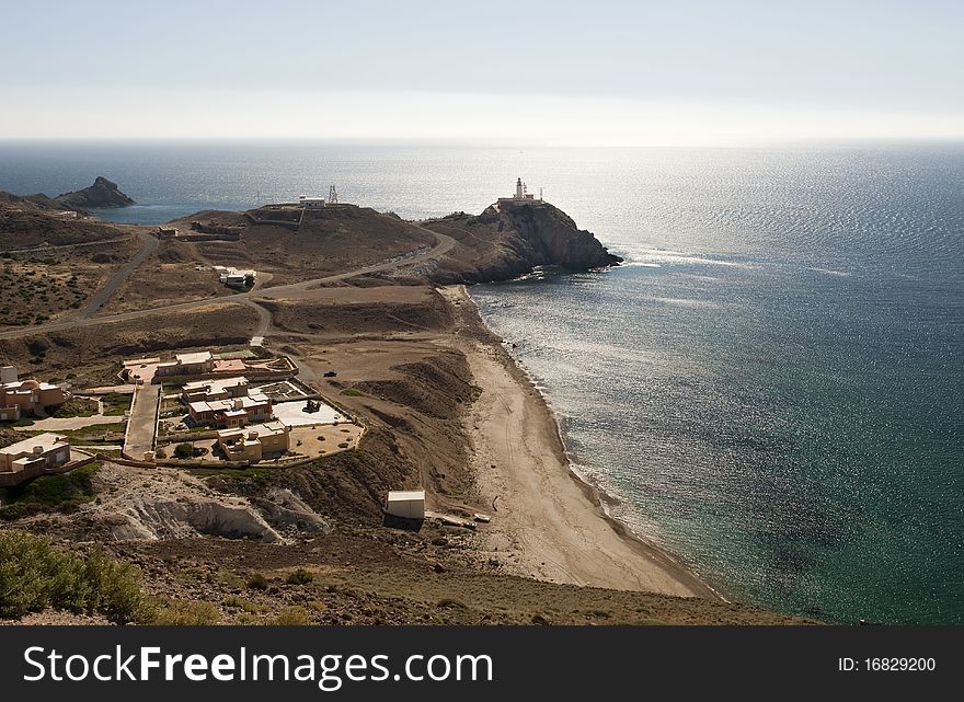 Lighthouse and Coastline near Cabo De Gata, Almeria, Andalusia, Spain