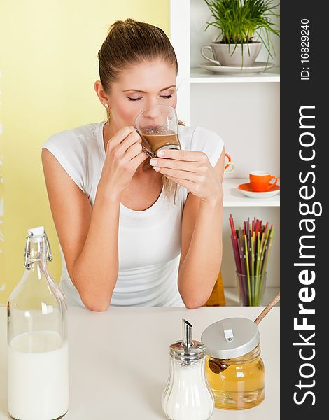 Beauty, Young Girl Drinking Coffee