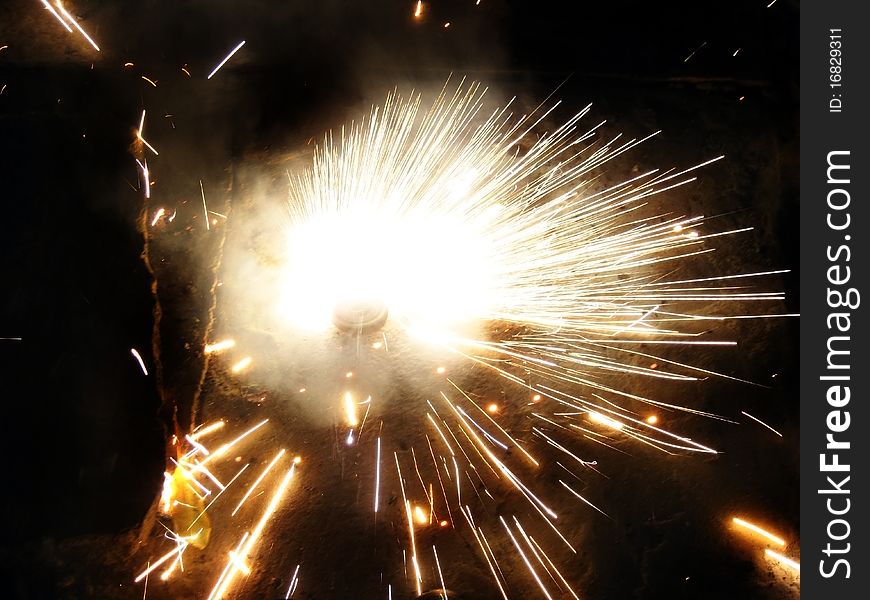 Spiraling firework on the occasion of Diwali in India. This festival is celebrated in the memory of Lord Rama overcoming the Evil Ravana. Spiraling firework on the occasion of Diwali in India. This festival is celebrated in the memory of Lord Rama overcoming the Evil Ravana.