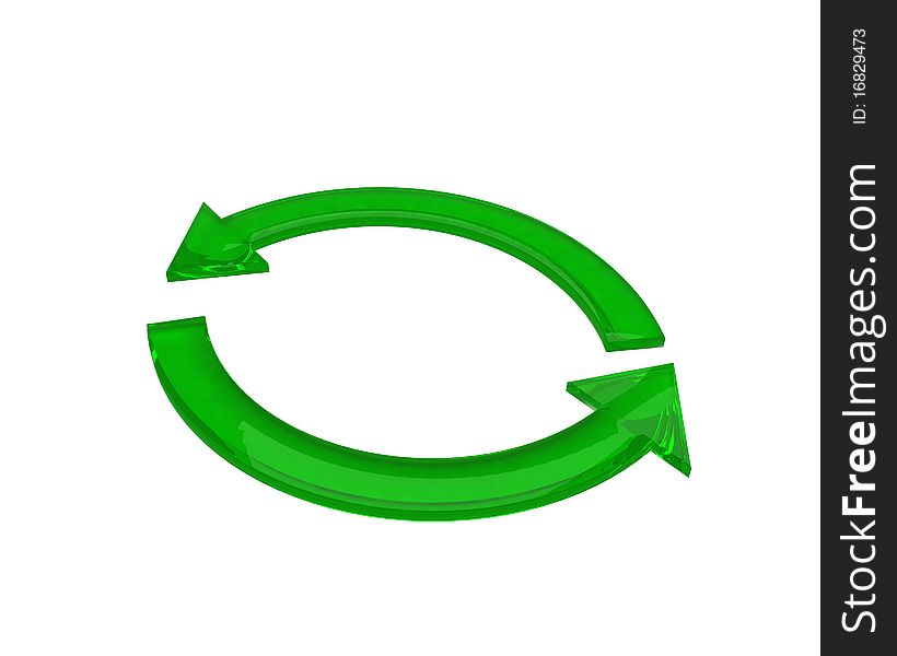 Two semitransparent curved green arrows on white