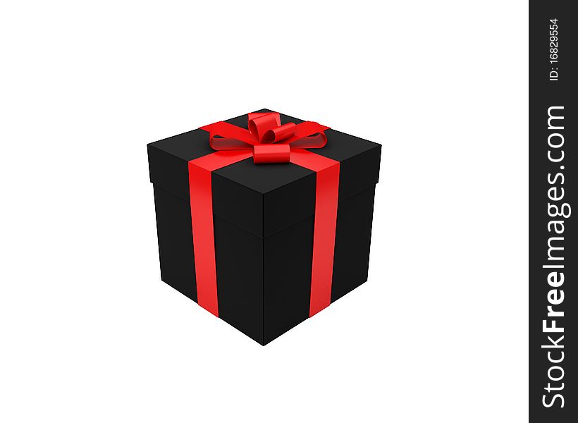 Black gift box wrapped with red ribbon