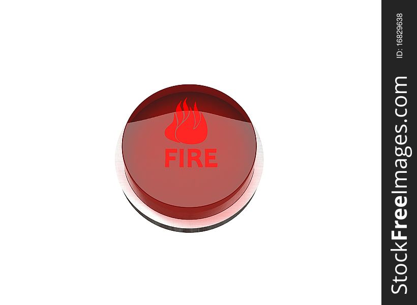 Round red fire button isolated on white