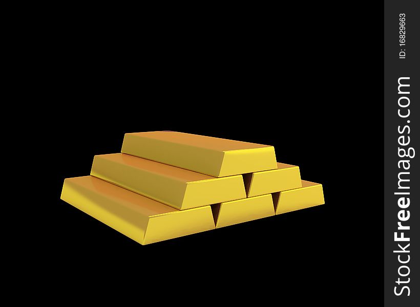 Pile of golden ingots across the black surface