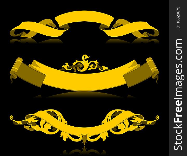 Gold stamp tapes on a black background. A illustration