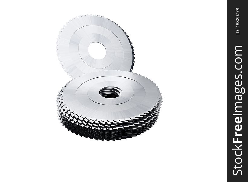 An illustration of circular saw blades and one separated. An illustration of circular saw blades and one separated