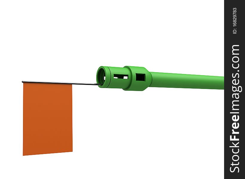 Peace concept illustrating tank barrel with orange flag instead of shot