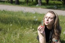 Girl Blowing Soap Bubbles Royalty Free Stock Photography Girl Blowing Soap Bubbles Royalty Free Stock Photography
